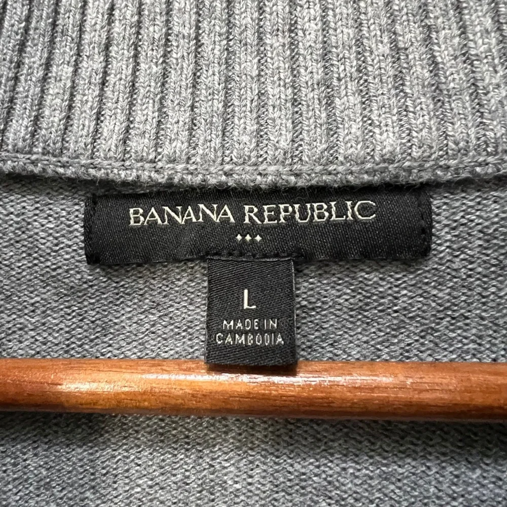 Banana Republic Mens Gray Quarter Zip Sweater Elbow Patches Cotton Blend Large